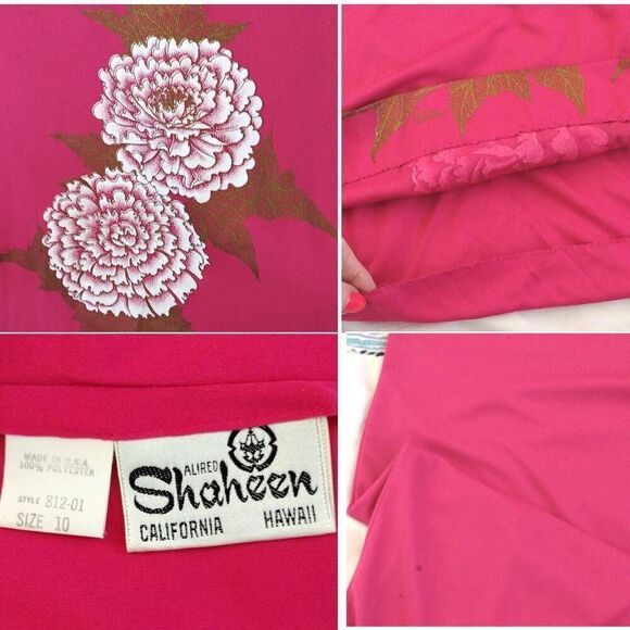 Alfred Shaheen VTG RARE Pink One Shoulder Hand Painted Maxi Dress Size 10 - Picture 12 of 13